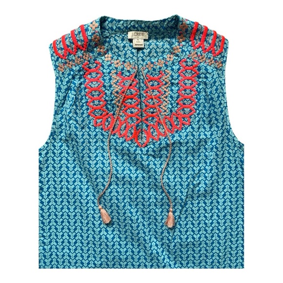 J Crew Embroidered Tassel Tie Top - Picture 2 of 4